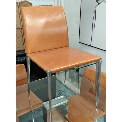 562 - DINING CHAIRS, a set eight, tan leather, 92cm H. (8)