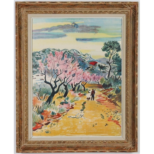 91 - YVES BRAYER, Provence, Man with dog lithograph 1972, vintage French frame Montparnasse frame, 63.5cm... 