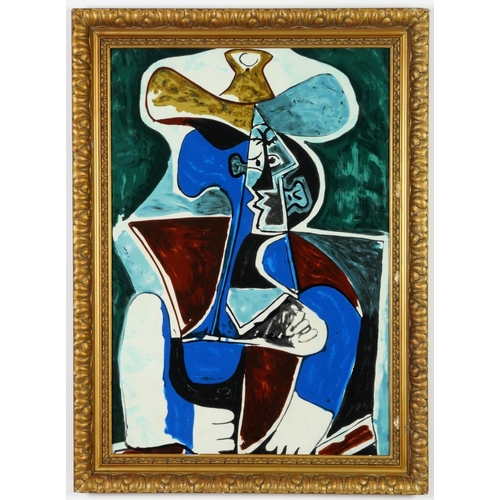 95 - AFTER PABLO PICASSO, Buste de Femme on silk, vintage French frame, 996cm x 65.5cm.