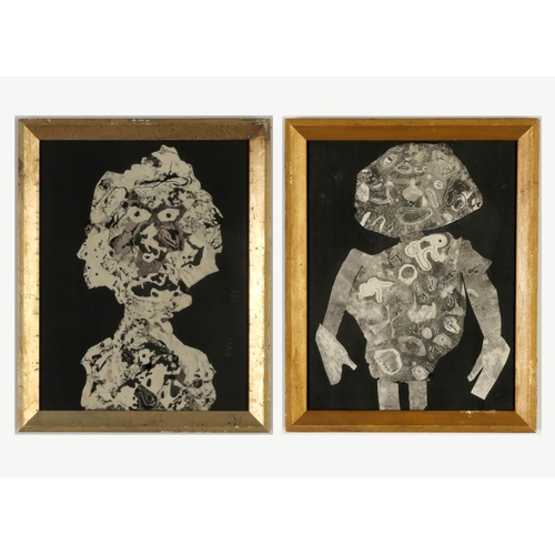 98 - JEAN DUBUFFET, a pair of pochoirs after the collage, 31cm x 24cm, personnages I & II, signed in the ... 