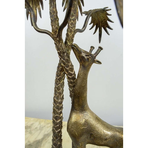 1 - CENTREPIECE, Elkington and Co style, silvered metal with a giraffe under palm trees and central cut ... 