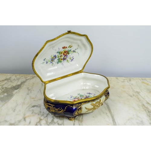 22 - SERVES STYLE PORCELAIN BOX, late 19th century, by Chateau Des Tuileries, with cobalt blue ground and... 