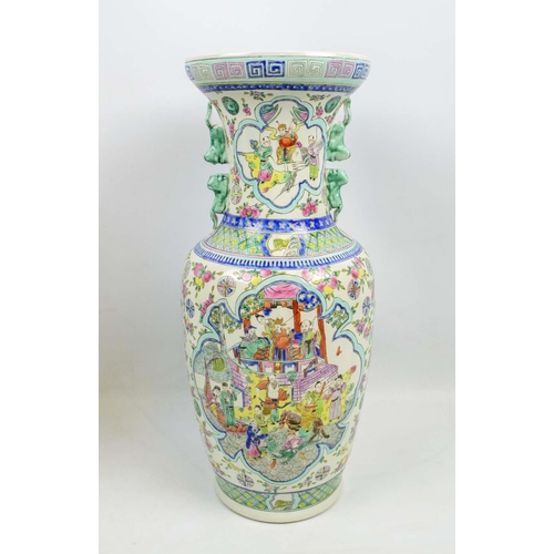 25 - CHINESE VASES, a pair, famille verte, decorated with garden court scenes, 60cm H. (2)