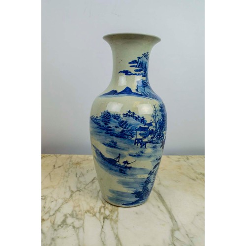 17 - A CHINESE KANGXI STYLE BLUE AND WHITE PORCELAIN VASE, 40cm H.