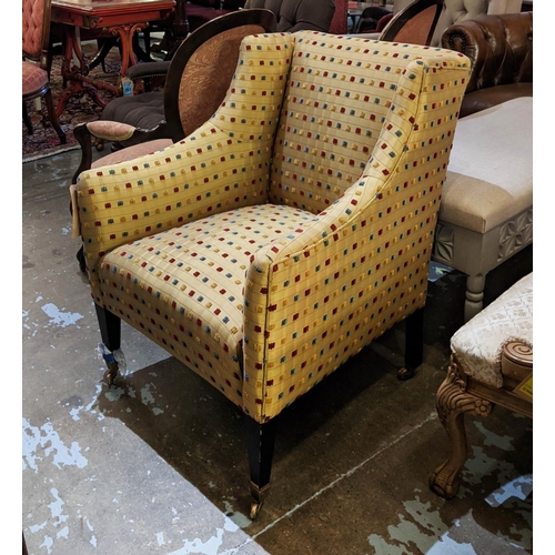 125 - ARMCHAIR, 70cm W x 86cm H, Edwardian in a tufted fabric.