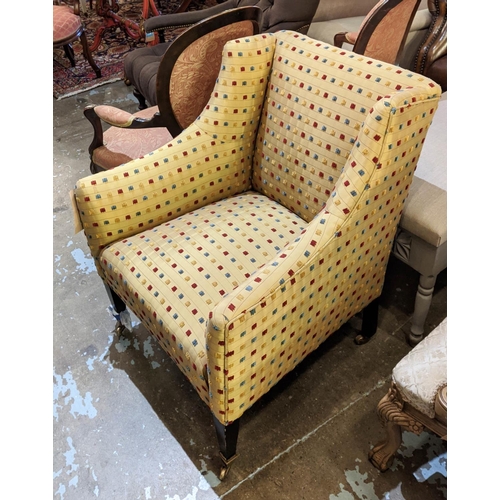 125 - ARMCHAIR, 70cm W x 86cm H, Edwardian in a tufted fabric.