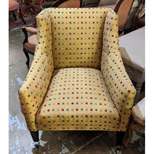 125 - ARMCHAIR, 70cm W x 86cm H, Edwardian in a tufted fabric.