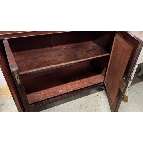 128 - SECRETAIRE BOOKCASE, 195cm H x 94cm W x 47cm D, Regency mahogany and brass inlaid with two glazed do... 