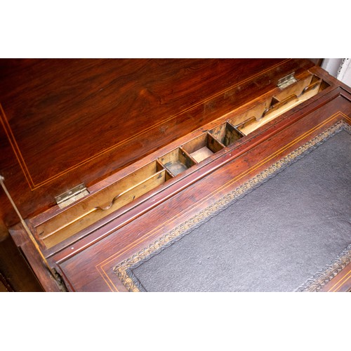 122 - WRITING TABLE, 76cm W x 70cm H x 41cm D, Edwardian rosewood with inlaid stringing and brass campaign... 