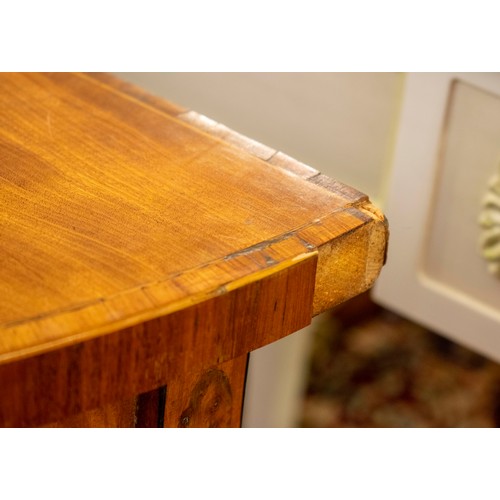 127 - DEMI LUNE SIDE TABLE, 75cm H x 97cm W x 43cm D, George III and later satinwood and burr yew inlaid.