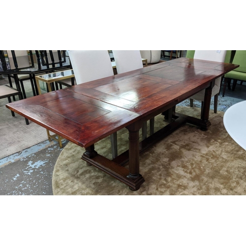 115 - SIMON HORN DRAWLEAF DINING TABLE, walnut barrel turned supports, 80cm H x 160cm L x 257cm fully exte... 