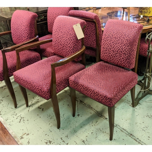 119 - DINING CHAIRS, in the Art Deco style, red patterned chenille upholstery, comprising two armchairs an... 