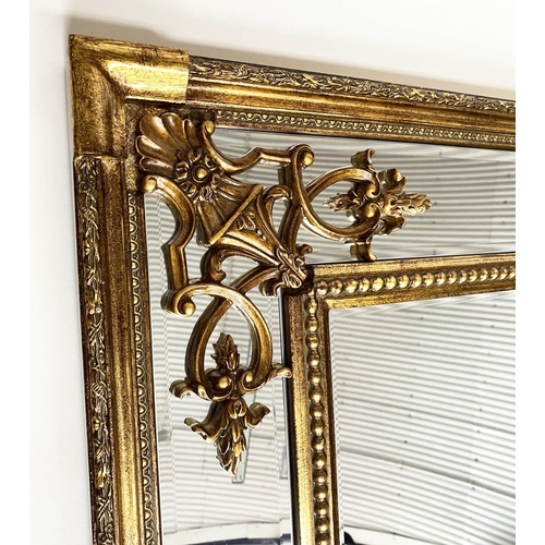 119 - OVERMANTEL, Italian style giltwood and gesso rectangular with marginal plates and beaded frame, 91cm... 