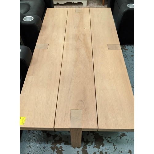 455 - LOW TABLE, contemporary thick plank construction, 150cm x 80cm x 40cm.