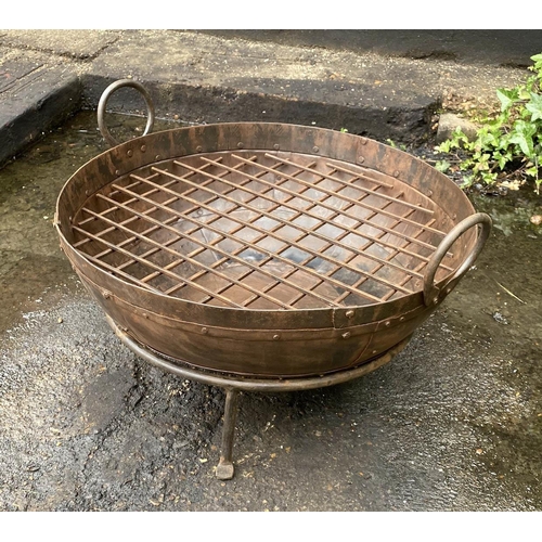 465 - INDIAN STYLE KADAI FIRE BOWL, 47cm high, 64cm diameter, on stand.