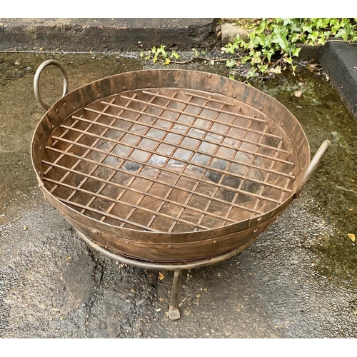 465 - INDIAN STYLE KADAI FIRE BOWL, 47cm high, 64cm diameter, on stand.