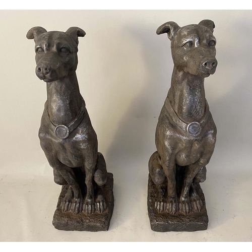 464 - SCULPTURAL HOUNDS, pair, 78cm high, 23cm wide, 26cm deep, bronzed finish resin. (2)