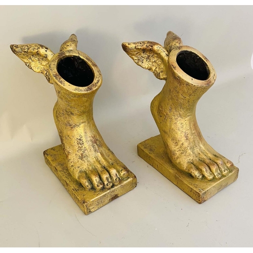 461 - THE FEET OF HERMES PLANTERS, pair, 24cm H x 33cm W x 16cm D, gilt finish. (2)