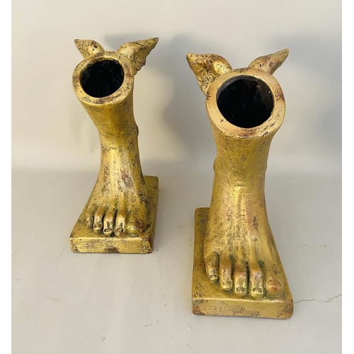 461 - THE FEET OF HERMES PLANTERS, pair, 24cm H x 33cm W x 16cm D, gilt finish. (2)