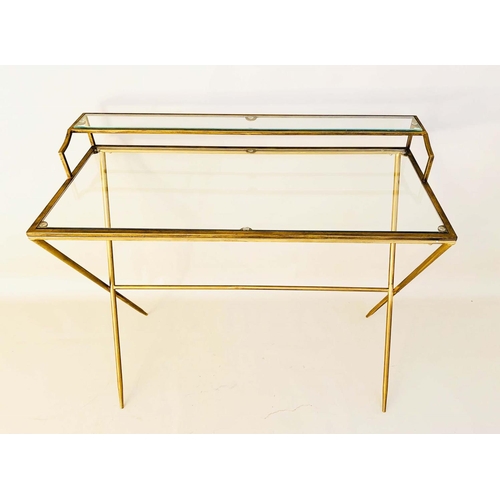 462 - WRITING DESK, 87cm high, 95cm wide, 42cm deep, 1960s French style, glass ledge and top, gilt metal f... 