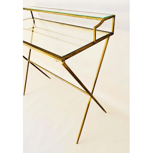 462 - WRITING DESK, 87cm high, 95cm wide, 42cm deep, 1960s French style, glass ledge and top, gilt metal f... 