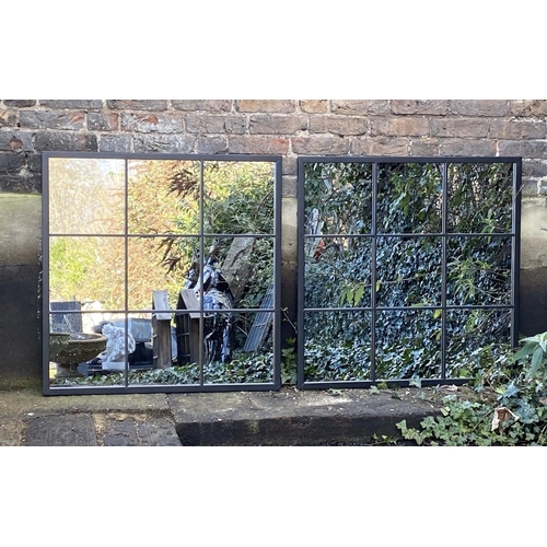 459 - ARCHITECTURAL GARDEN MIRRORS, pair, 90cm high, square sectioned, applied glazing bars. (2)