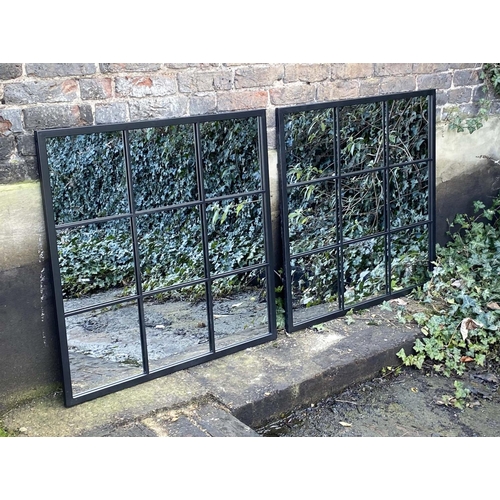 459 - ARCHITECTURAL GARDEN MIRRORS, pair, 90cm high, square sectioned, applied glazing bars. (2)