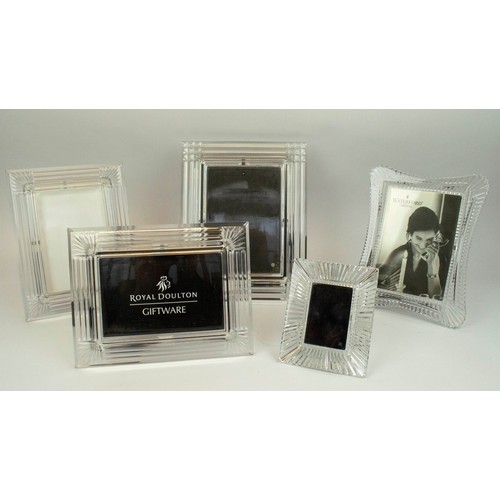 28 - PICTURE FRAMES, five, two waterford cut crystal and three Royal Doulton crystal frames, various size... 