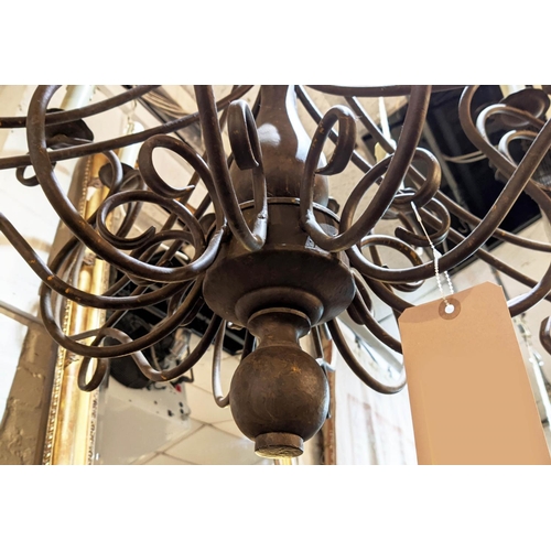 149 - TWELVE BRANCH CHANDELIER, bronzed finish, scrolled branches baluster column to centre, decorative C ... 