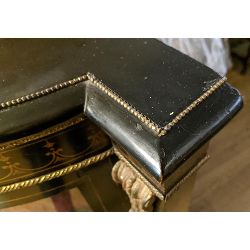 147 - CREDENZA, Victorian circa 1880, ebonised with bowed glazed doors to ends, central glazed door, velve... 