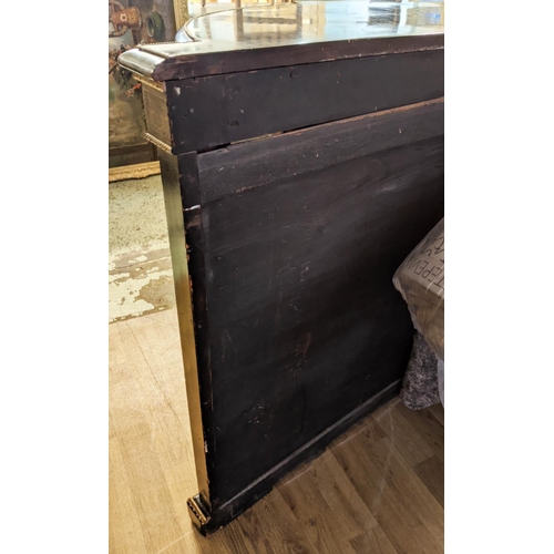 147 - CREDENZA, Victorian circa 1880, ebonised with bowed glazed doors to ends, central glazed door, velve... 