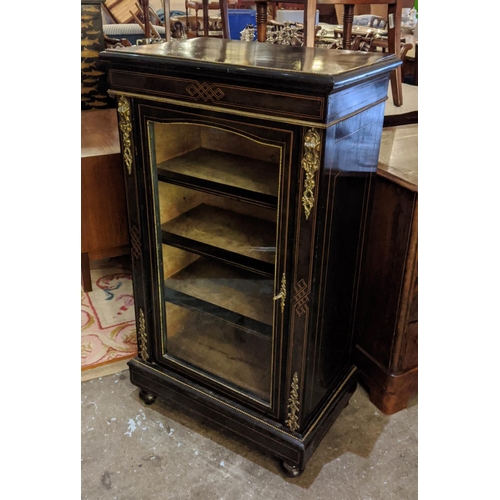 148 - PIER CABINET, Victorian circa 1880, ebonised, boxwood stringing and brass mounted fitted with a sing... 