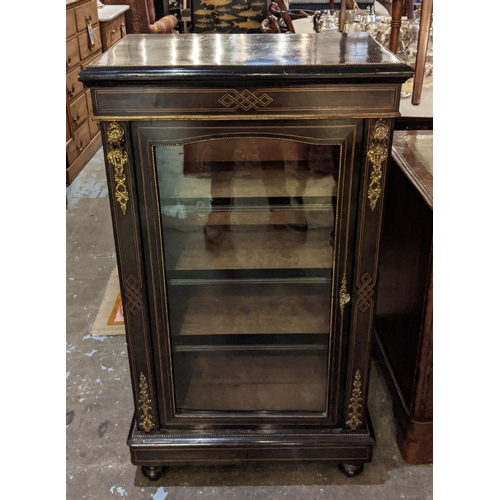 148 - PIER CABINET, Victorian circa 1880, ebonised, boxwood stringing and brass mounted fitted with a sing... 