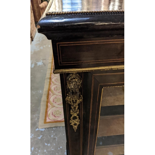 148 - PIER CABINET, Victorian circa 1880, ebonised, boxwood stringing and brass mounted fitted with a sing... 