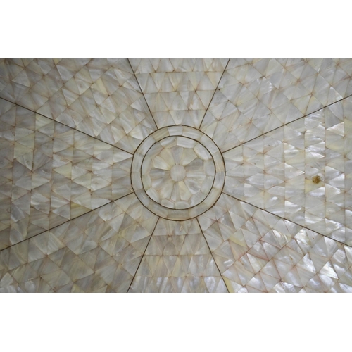 134 - TABLE STAND, Arabic mother of pearl veneered of star form, 20cm H x 90cm.