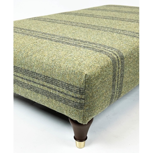 125 - HEARTH STOOL, 30cm H x 113cm x 65cm, green and grey striped upholstery.