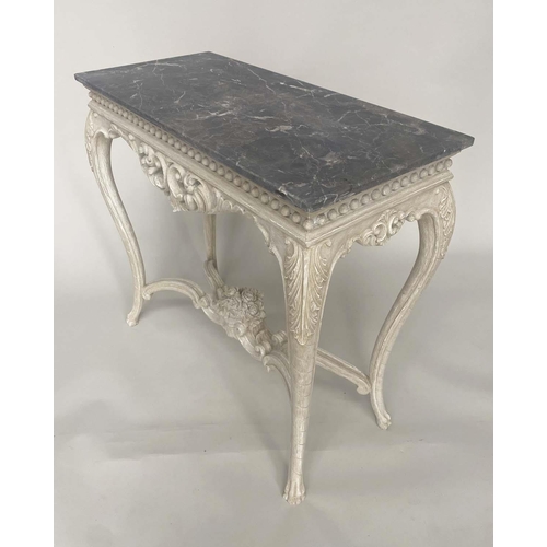 203 - CENTRE/CONSOLE TABLE, Italian 19th century style with white veined marble top and ball decorated wit... 