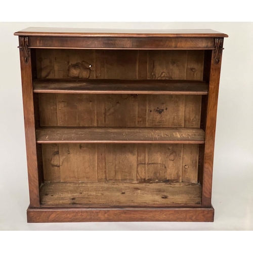 204 - OPEN BOOKCASE, Victorian walnut with two adjustable shelves and plinth base, 123cm H x 38cm D x 122c... 