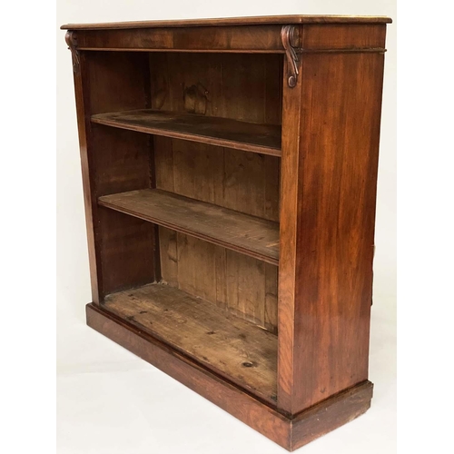 204 - OPEN BOOKCASE, Victorian walnut with two adjustable shelves and plinth base, 123cm H x 38cm D x 122c... 