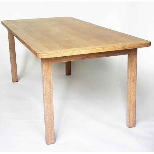 200 - DINING TABLE, Cotswold School oak cleated with square supports, 183cm W x 86cm D x 73cm H.