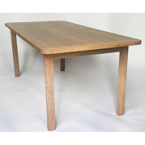 200 - DINING TABLE, Cotswold School oak cleated with square supports, 183cm W x 86cm D x 73cm H.