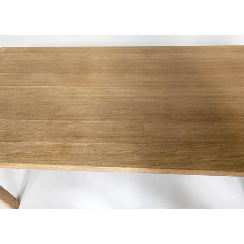 200 - DINING TABLE, Cotswold School oak cleated with square supports, 183cm W x 86cm D x 73cm H.