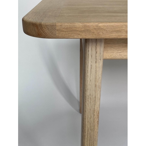 200 - DINING TABLE, Cotswold School oak cleated with square supports, 183cm W x 86cm D x 73cm H.