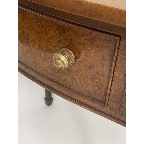 201 - HALL TABLE, George III design burr walnut and crossbanded of serpentine outline with two frieze draw... 