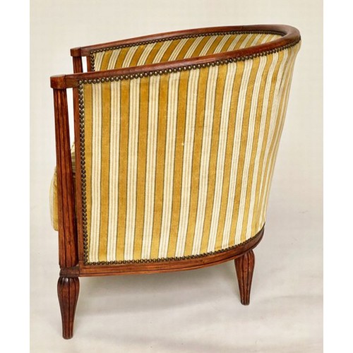 189 - TUB ARMCHAIRS, a pair, Art Deco style with studded striped upholstery, 70cm W. (2)