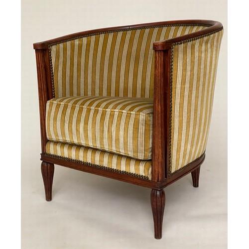 189 - TUB ARMCHAIRS, a pair, Art Deco style with studded striped upholstery, 70cm W. (2)