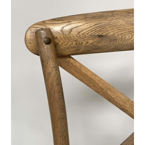 183 - OKA HALL BENCH, bentwood framed with 'X' back and woven cane seat, 135cm W.