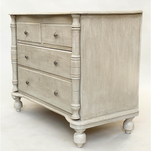 159 - COMMODE, 19th century French traditionally grey painted with two short and two long drawers and colu... 