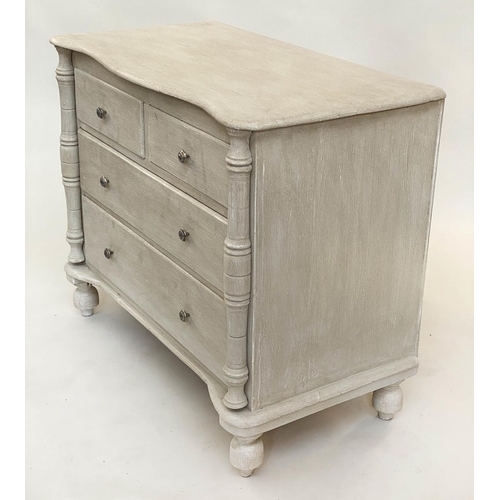 159 - COMMODE, 19th century French traditionally grey painted with two short and two long drawers and colu... 