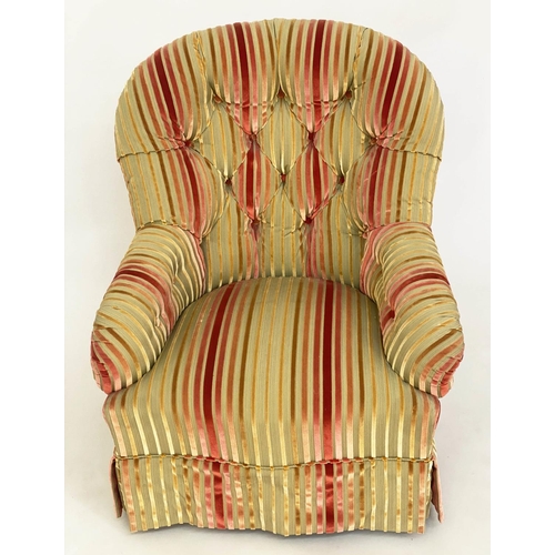 160 - ARMCHAIR, Victorian walnut with newly upholstered Osborne and Little polychrome striped cut velvet w... 